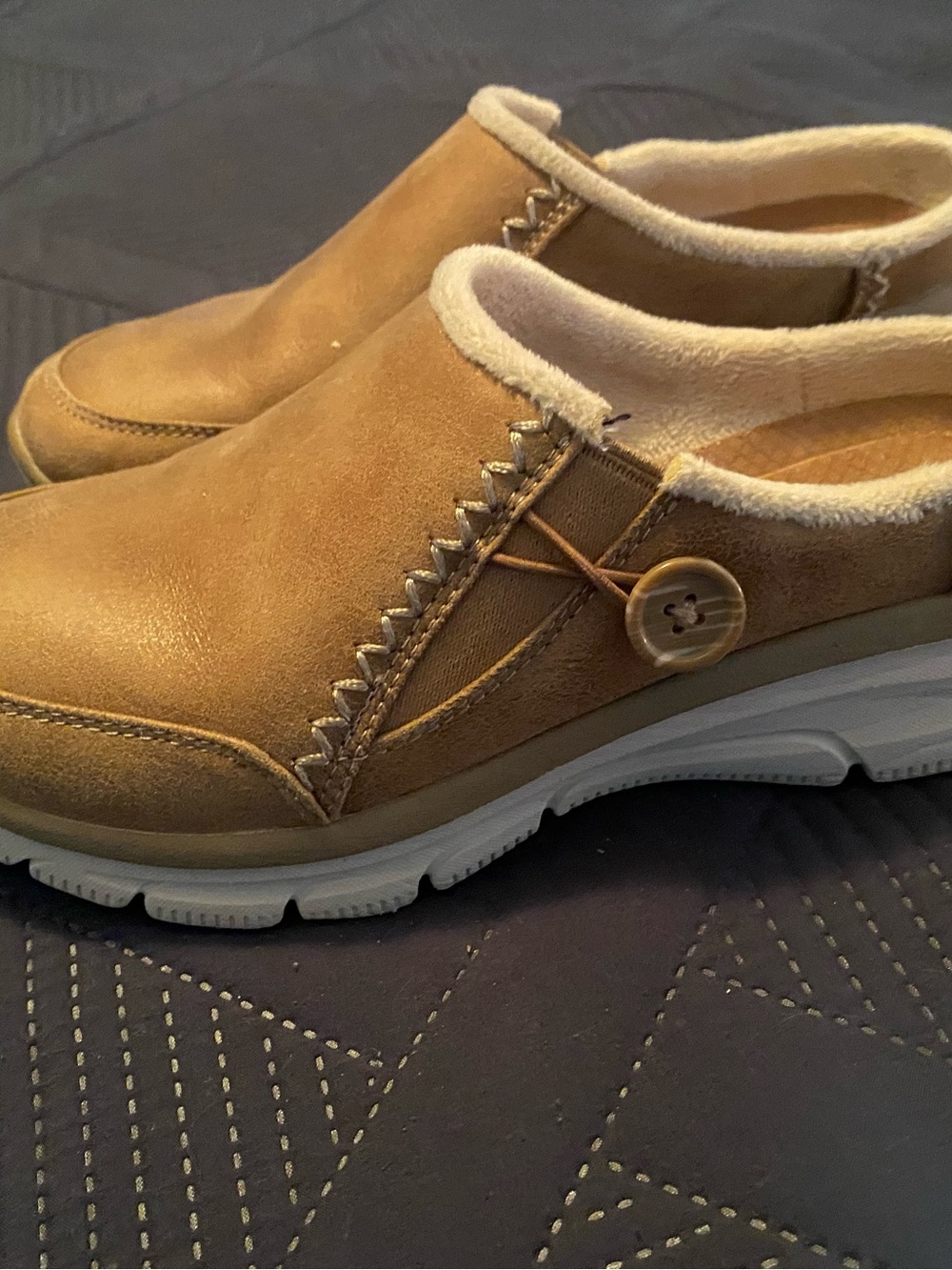 Skechers Women's Tan Slip-On Clog Mules with Button Accent
